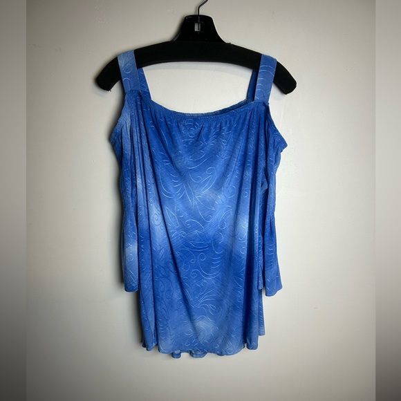 New Directions Blue Women's Top Size XL key Hole 3/4 shoulder sleeve Stretch - Picture 6 of 10